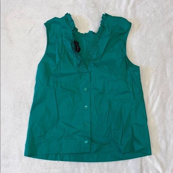 Laundry high neck and low back ruffle trim kelly green blouse | Sz S - Picture 4 of 7